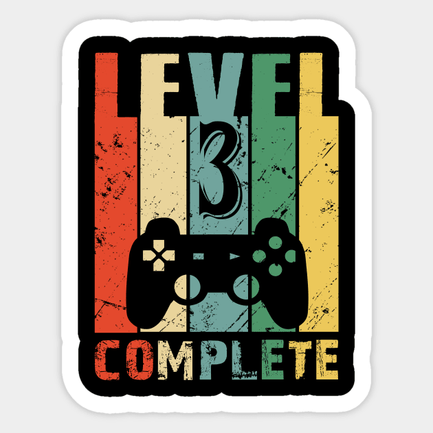 Vintage 3rd Wedding Anniversary Level 3 Complete Video Gamer Birthday Gift Ideas Sticker by smtworld